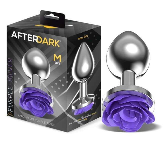 Metal Anal Plug with Purple Rose Base - Size M