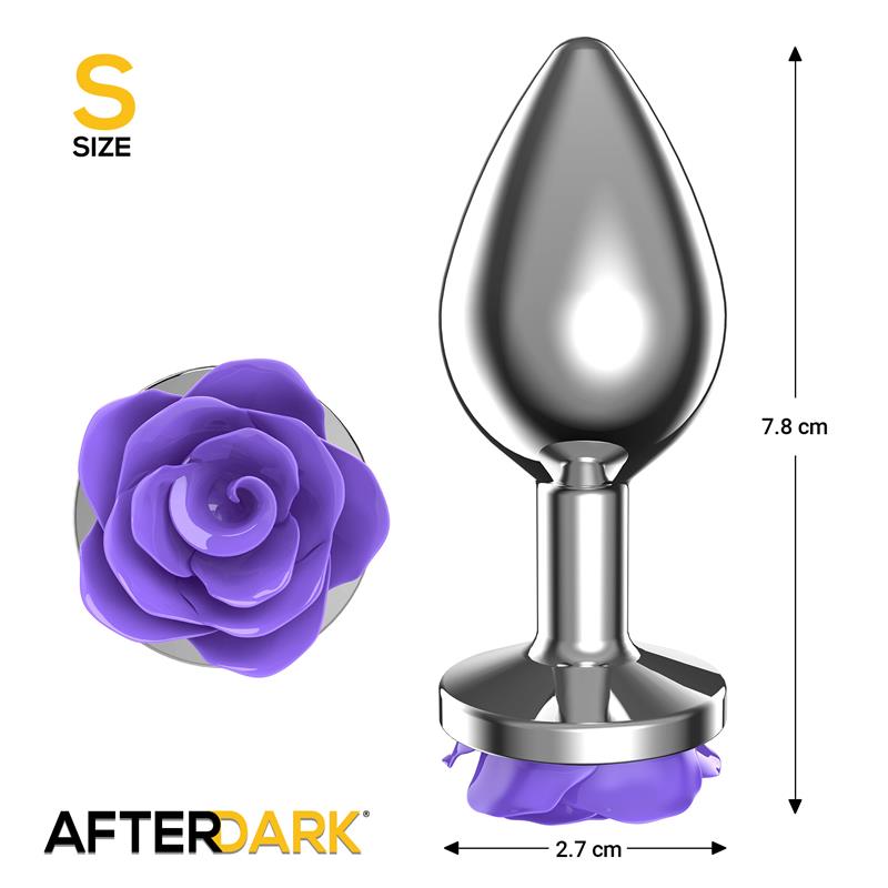 Metal Anal Plug with Purple Rose Base - Size S – Image 4