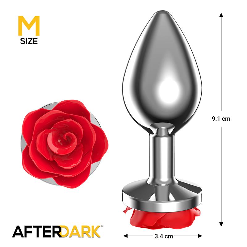 Metal Anal Plug with Red Rose Base - Size M – Image 3