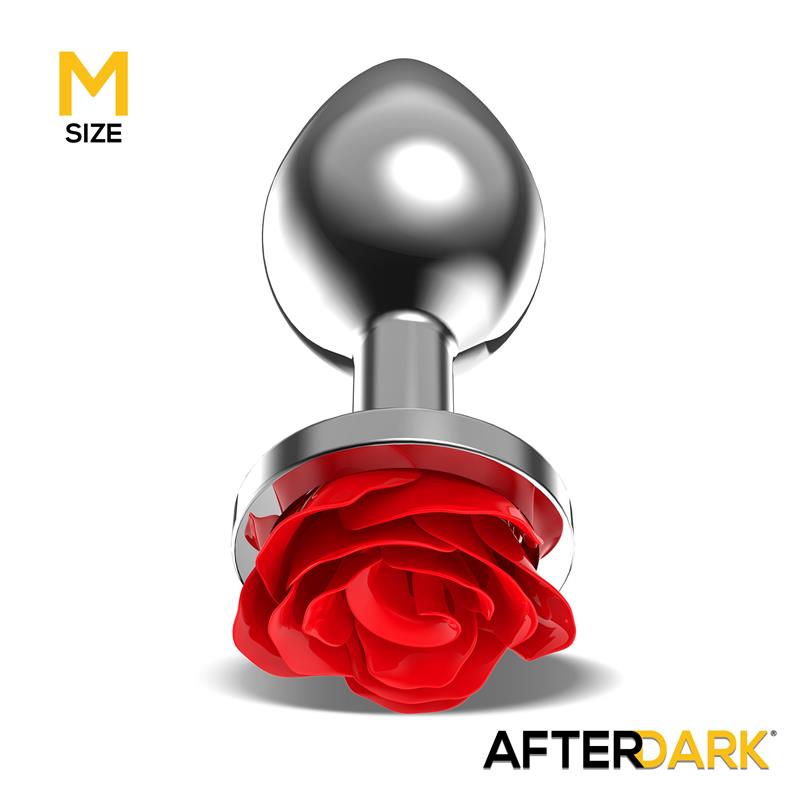 Metal Anal Plug with Red Rose Base - Size M – Image 5