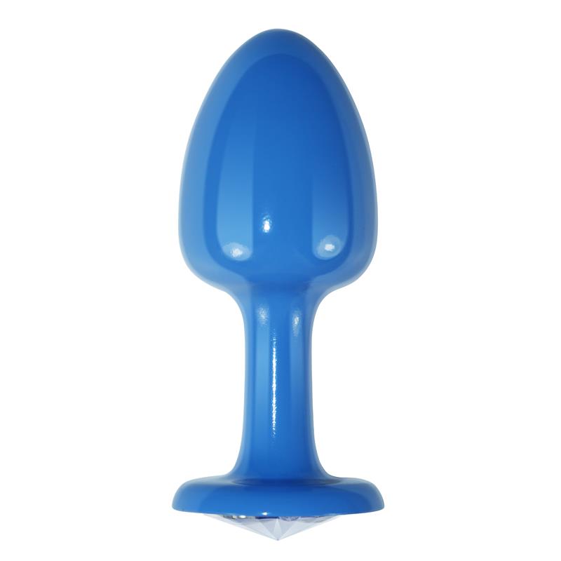 Metal Butt Plug Blue Rosebud with Clear Jewel – Image 3