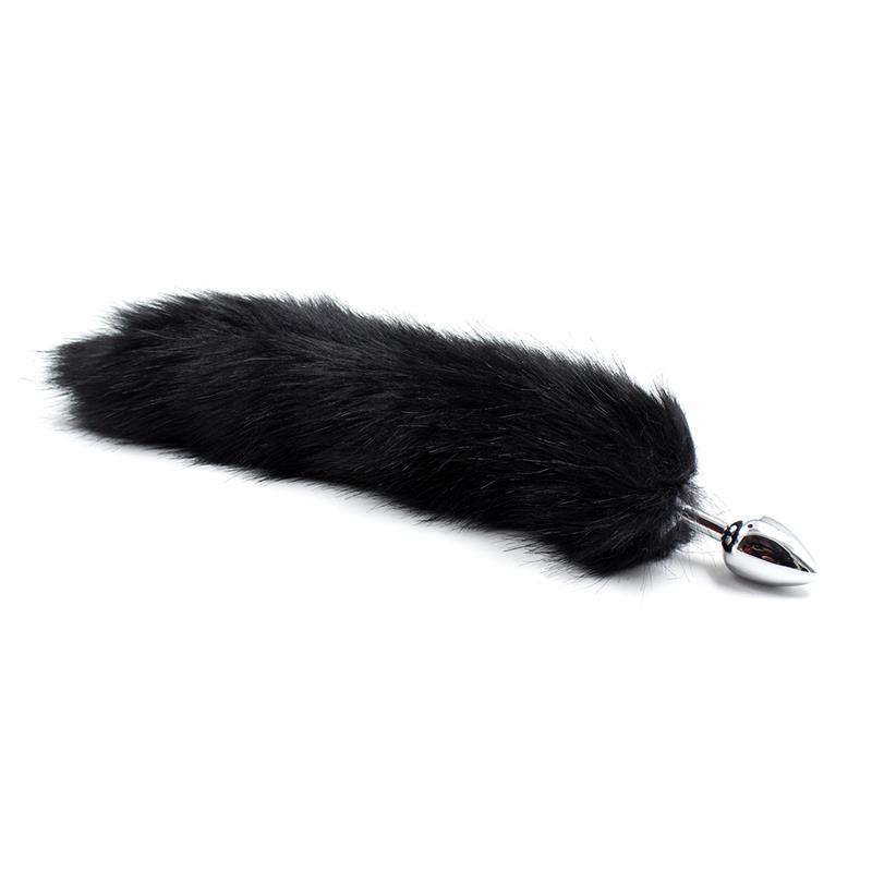 Metal Butt Plug Foxy Tail Velvet Touch 40 cm Black – Image 4