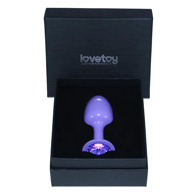 Metal Butt Plug Purple Rosebud with Blue Jewel – Image 3