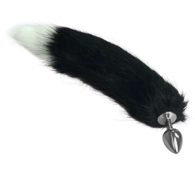 Metal Butt Plug with Black and White Fox Tail Size L