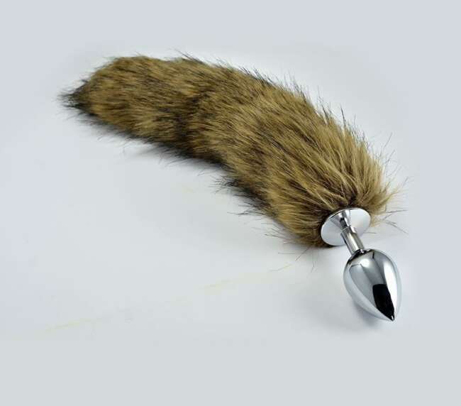 Metal Butt Plug with Brown Fox Tail Size S