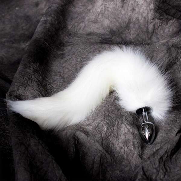 Metal Butt Plug with Foxy Tail Velvet Touch 40 cm White – Image 4