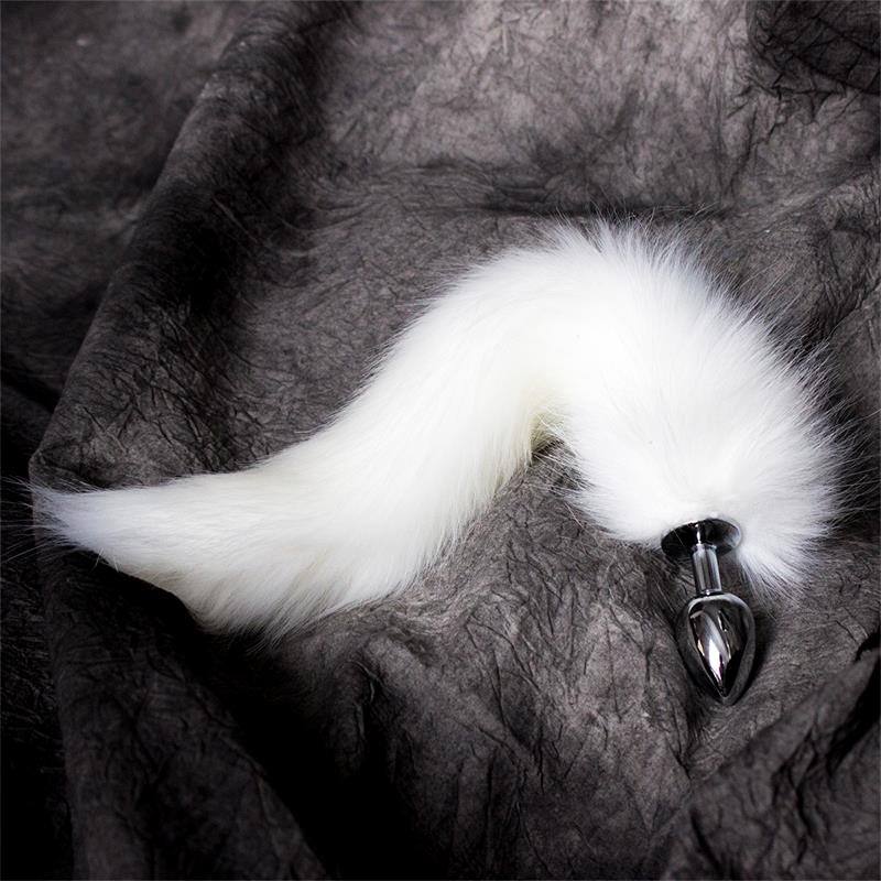 Metal Butt Plug with Foxy Tail Velvet Touch 40 cm White – Image 4
