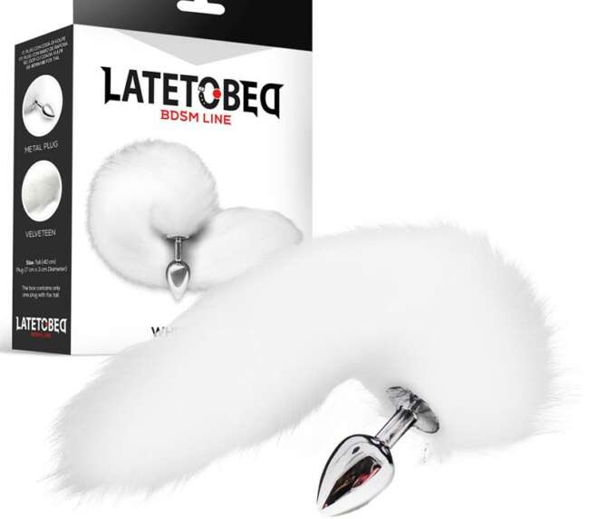 Metal Butt Plug with Foxy Tail Velvet Touch 40 cm White