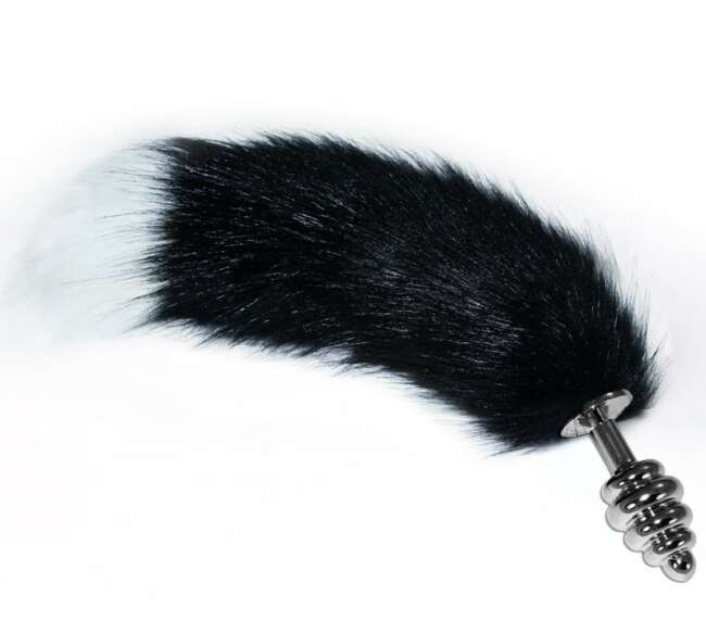 Metal Spiral Butt Plug with Black and White Fox Tail