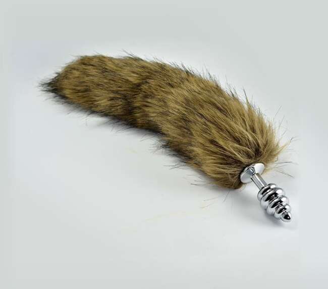 Metal Spiral Butt Plug with Brown Fox Tail Size L