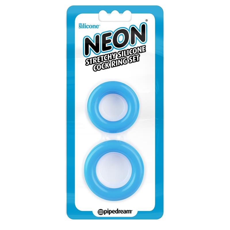 Neon Stretchy Silicone Cock Ring Set Blue – Image 3