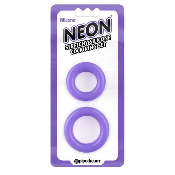 Neon Stretchy Silicone Cock Ring Set Purple – Image 3