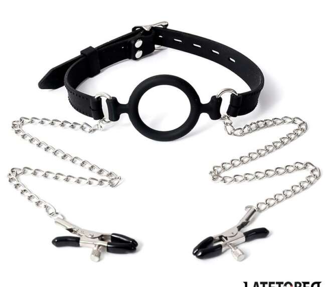Open Mouth Gag with Nipple Clamps