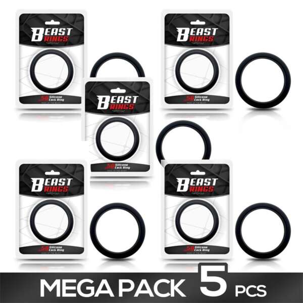 Pack of 5 Cock Ring Solid Silicone 5 cm Black