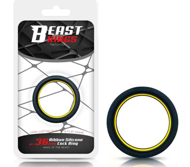 Penis Ring 100% Solid Silicone 3.6 cm Yellow and Black