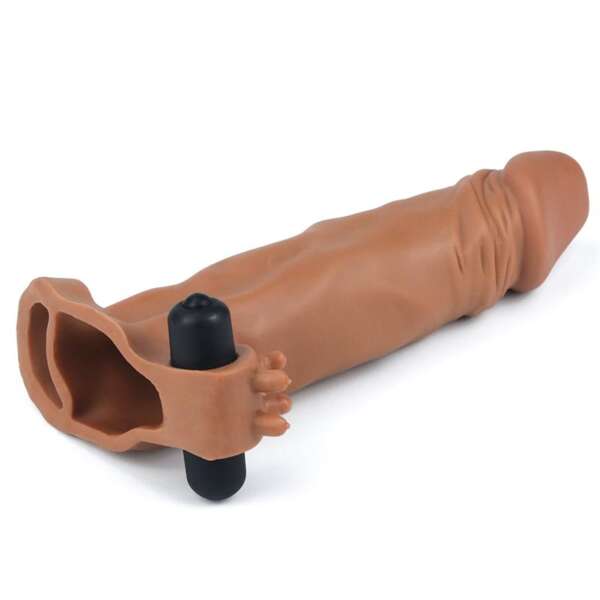Penis Sleeve with Vibration Add 2 Pleasure X-Tender Brown – Image 5