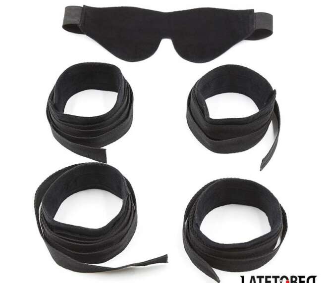 Restraint 3 Pieces Set Blindfold, Anklecuffs and Wristcuffs Adjustable