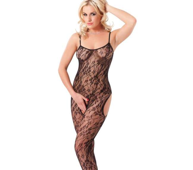 Floral Open Catsuit Black One Size