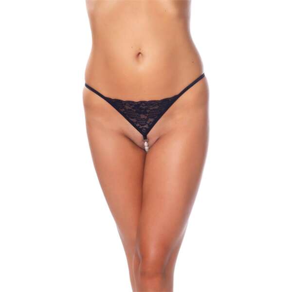 G-String with Pearls Black One Size