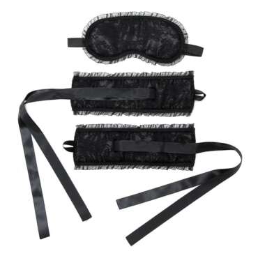 Bondage Satin Look Handcuffs with Mask Black