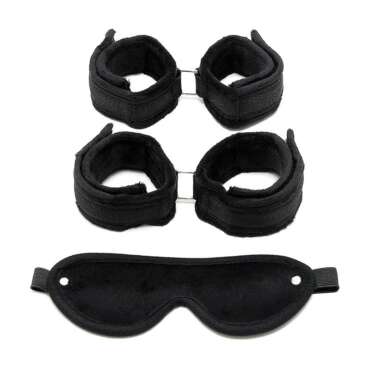 Handcuffs, AnkleCuffs and Mask Black