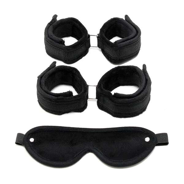Handcuffs, AnkleCuffs and Mask Black