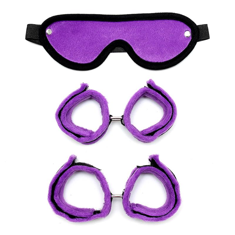 Handcuffs Foot Cuffs and Mask Purple – Image 4