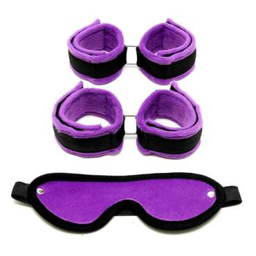Handcuffs Foot Cuffs and Mask Purple