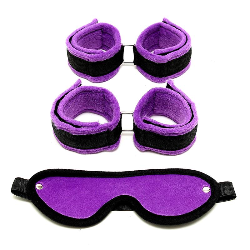Handcuffs Foot Cuffs and Mask Purple