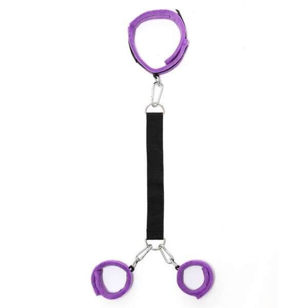 Handcuffs to Collar with Leash Adjustable Purple – Image 3