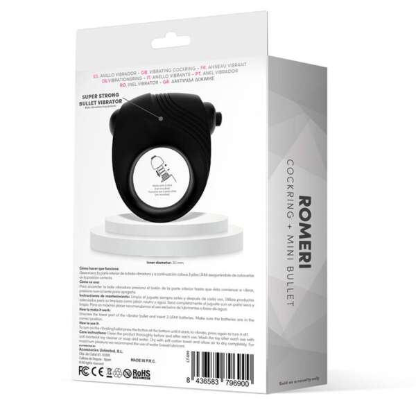 Romeri Ring + Vibrating Bullet Silicone Black – Image 5