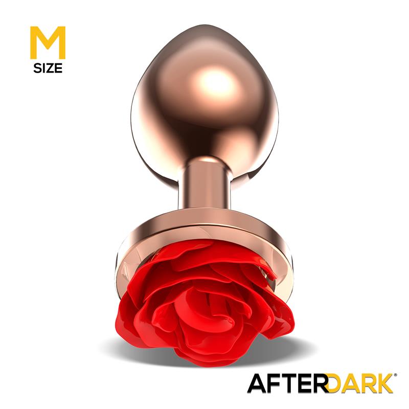 Rose Gold Anal Plug with Red Rose Base Size M – Image 3