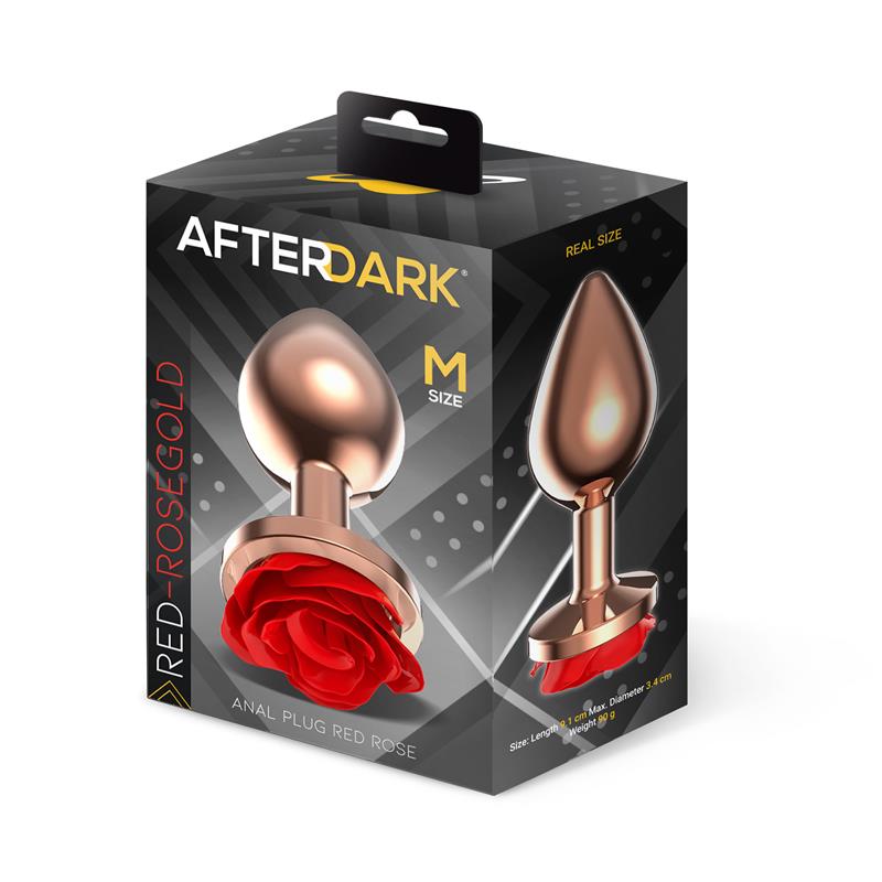 Rose Gold Anal Plug with Red Rose Base Size M – Image 5