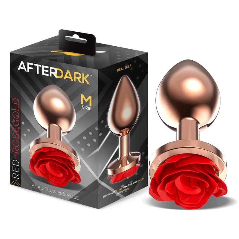Rose Gold Anal Plug with Red Rose Base Size M