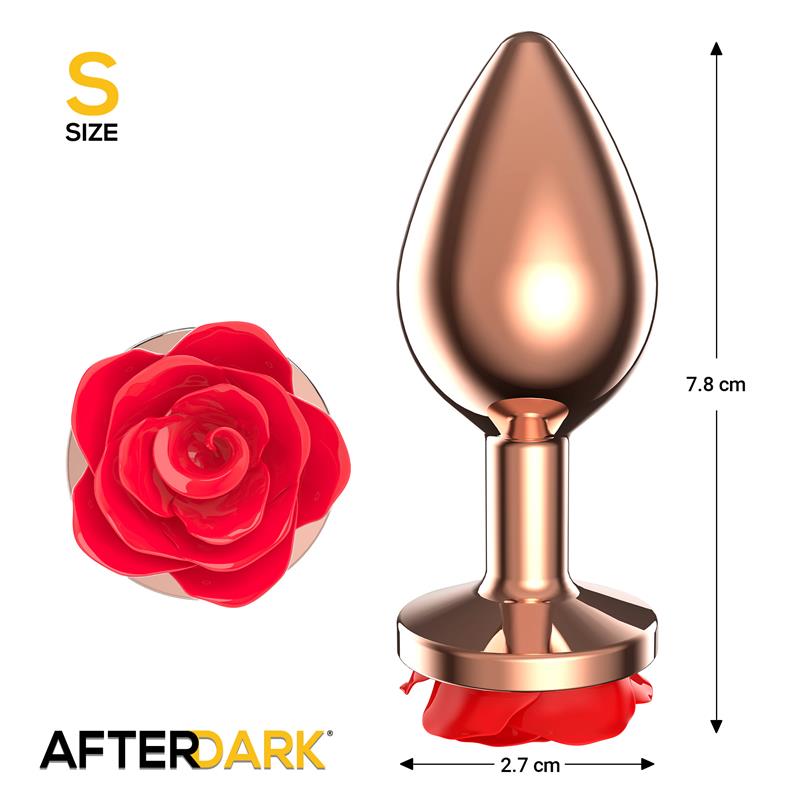 Rose Gold Anal Plug with Red Rose Base Size S – Image 4