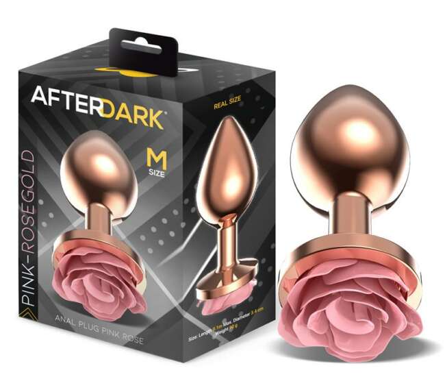 Rosegold Metal Anal Plug with Pink Rose Base - Size M