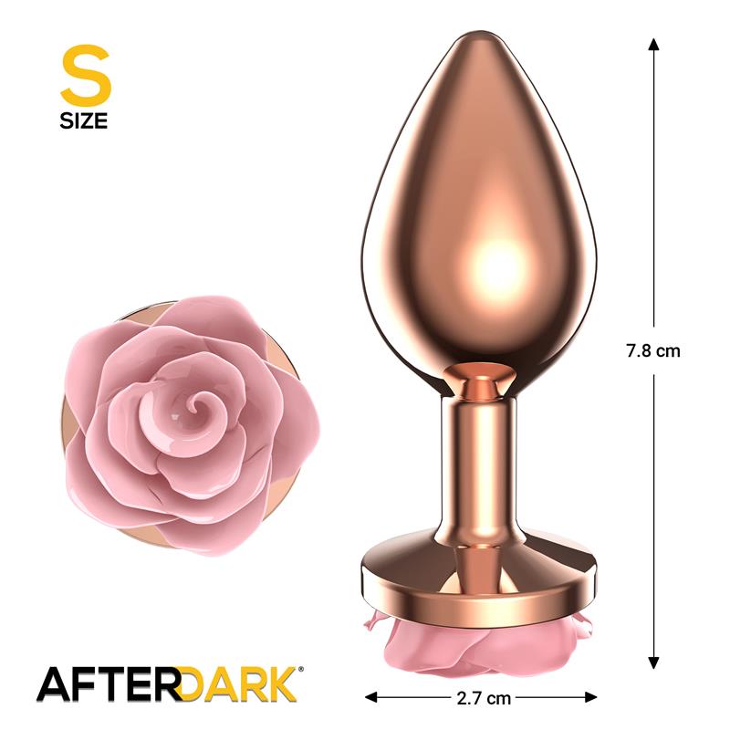 Rosegold Metal Anal Plug with Pink Rose Base - Size S – Image 3