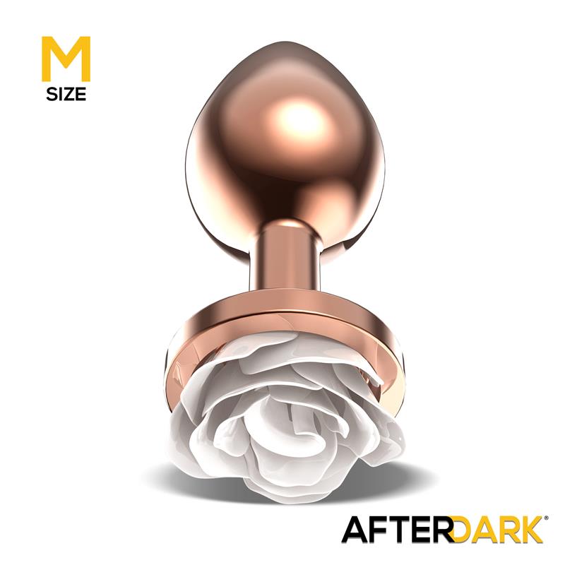Rosegold Metal Anal Plug with White Rose Base - Size M – Image 3