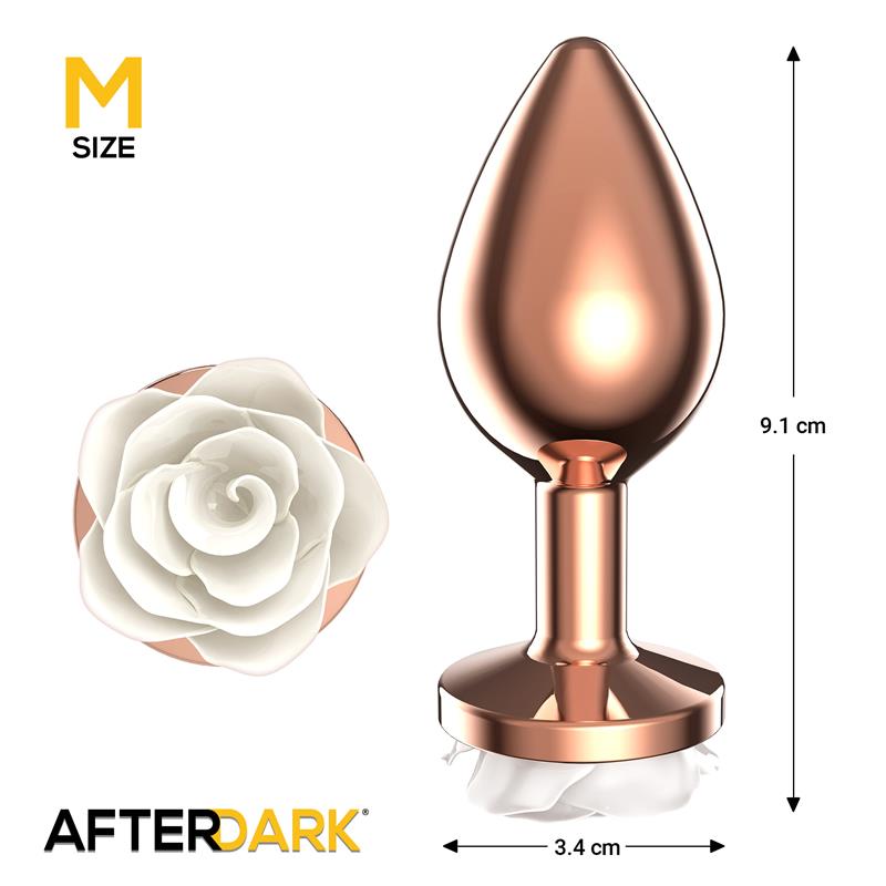 Rosegold Metal Anal Plug with White Rose Base - Size M – Image 4
