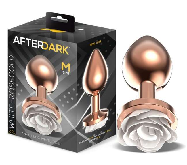 Rosegold Metal Anal Plug with White Rose Base - Size M