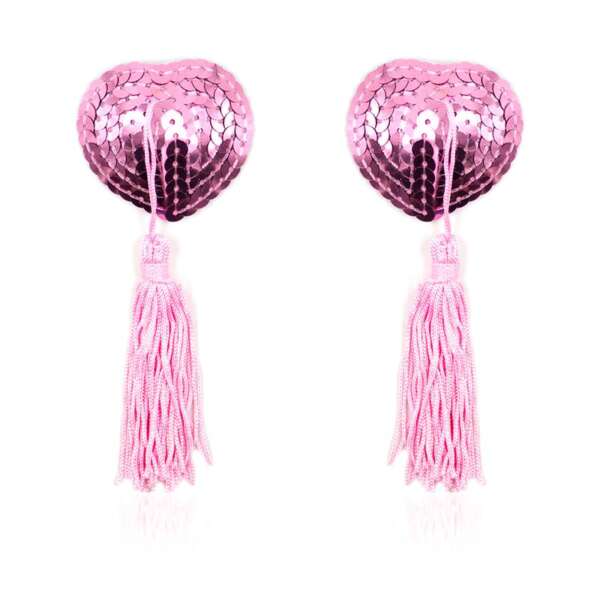 Self-Adhesive Heart Sequin Nipple Cover with Tassel Pink