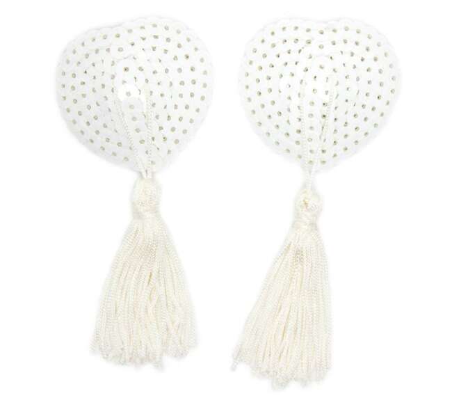 Sequin Nipple Cover with Tassel White