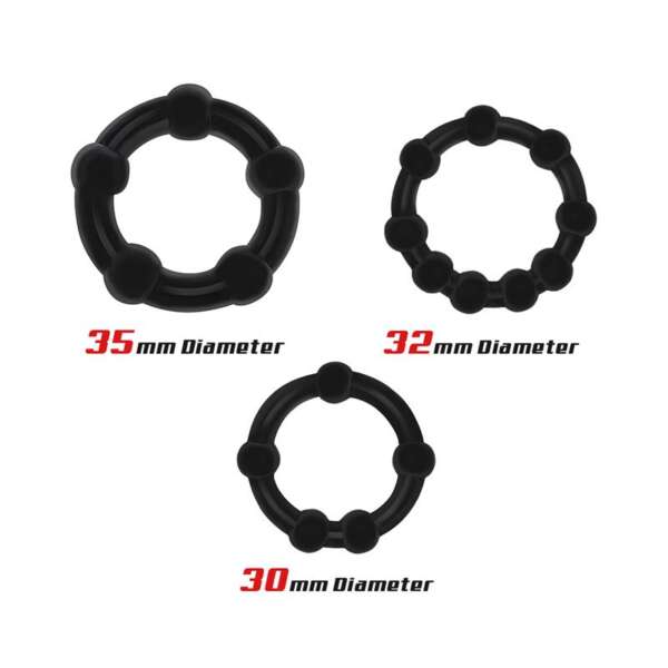 Set of 3 Cock Ring Beaded Flexible Black – Image 3