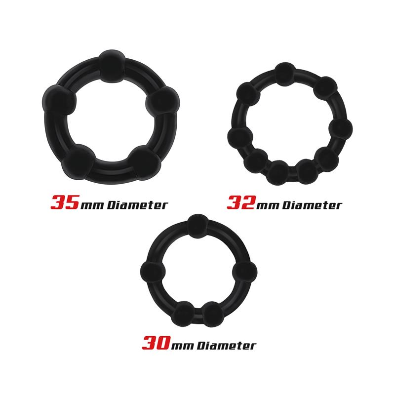 Set of 3 Cock Ring Beaded Flexible Black – Image 3