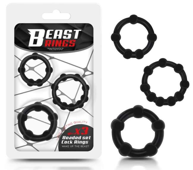 Set of 3 Cock Ring Beaded Flexible Black