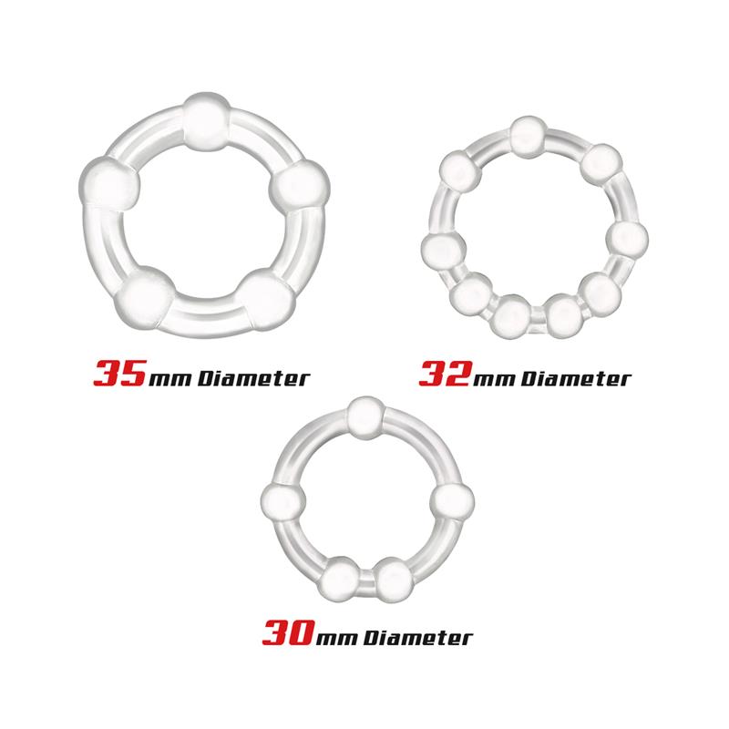 Set of 3 Penis Ring Beaded Flexibles Clear – Image 3