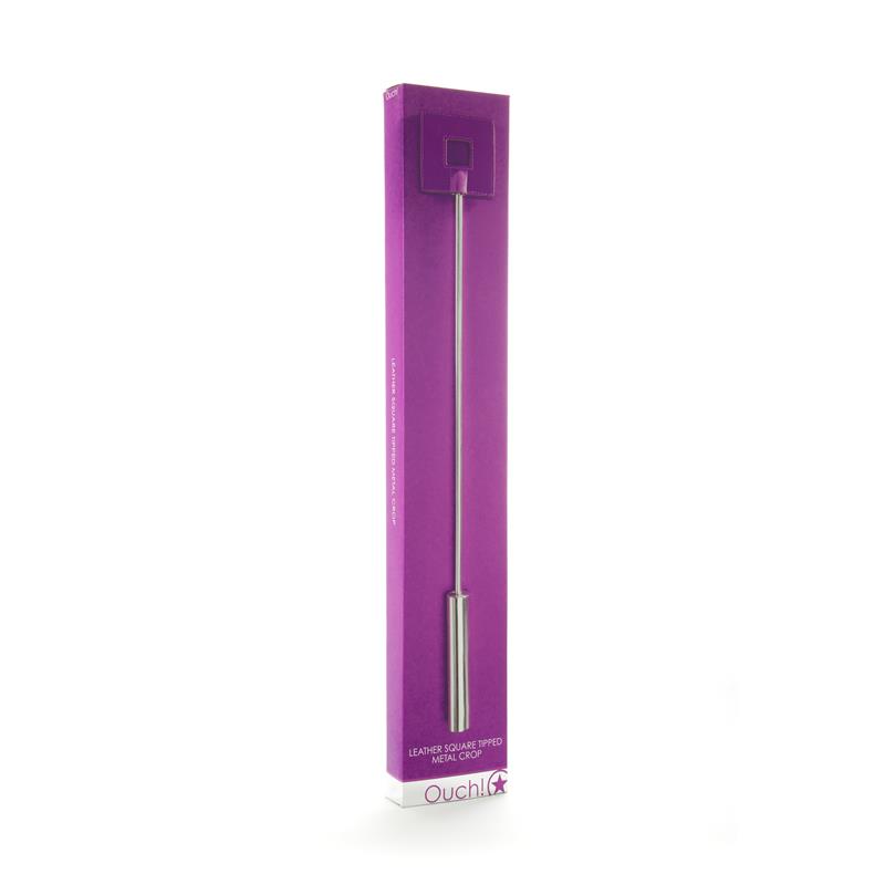 Shots Ouch! Whips and Paddles Leather Square Tipped Crop Purple – Image 3