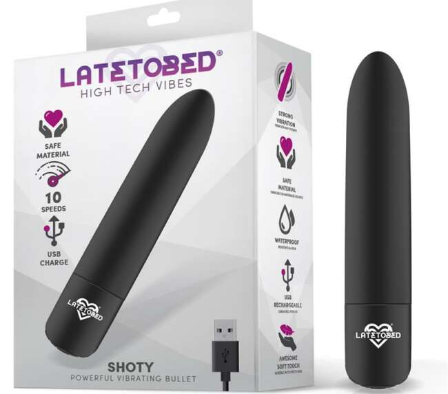 Shoty Vibrating Bullet USB 10 Speeds Powerful Motor Black