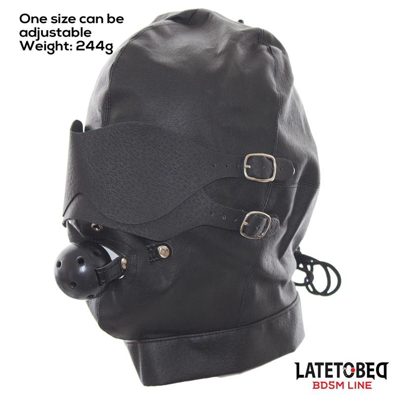 Slave Hood with Eye mask Breathable Gag Ball and Mouth Adjustable – Image 9