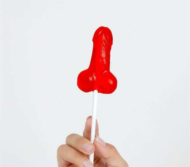 Piruleta de fresa con forma de pene